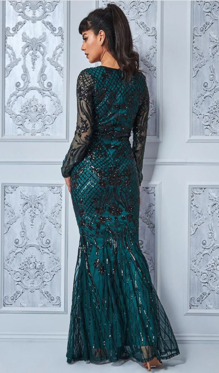 Green evening dresses with on sale sleeves