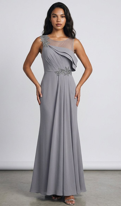 Asymmetrical crepe designer evening gown - Image 1