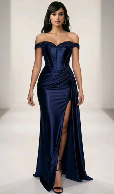 stretch satin corset beaded detail gown - image 1