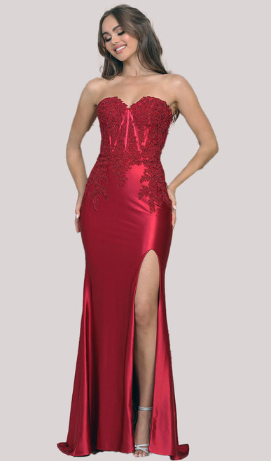 SATIN AND LACE CORSET GOWN WITH REMOVABLE STRAPS IMAGE 1 SATIN AND LACE CORSET GOWN WITH REMOVABLE STRAPS IMAGE 1