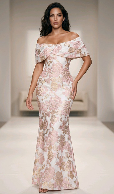 Off shoulder jacquard material angelic gown - Image 1