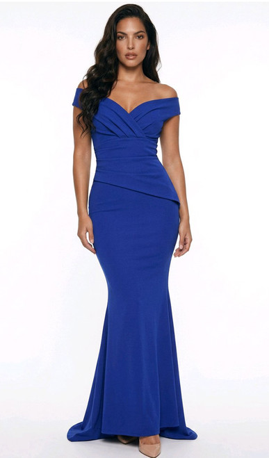 ROYAL BLUE STRETCH JERSEY FIGURE FLATTERING FORMAL DRESS - IMAGE 1