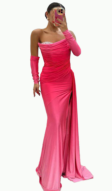 Designer strapless stretch jersey ombre evening gown - Image 1