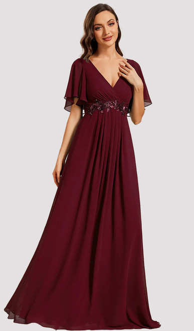 FLATTERING EMPIRE WAIST CHIFFON FLUTTER SLEEVE FORMAL GOWN - IMAGE 1