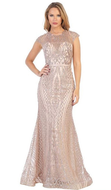 ROSE GOLD SPARKLY CAP SLEEVE RED CARPET GOWN - IMAGE 1