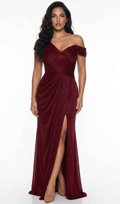 FLATTERING STRETCH SHIMMER PLEATED GODDESS FORMAL EVENING GOWN - IMAGE 1