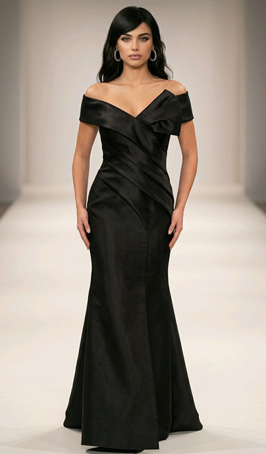 Off shoulder gown with asymmetric design material folds and side split - image 1