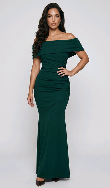PLEATED CREPE FLATTERING HUNTER EVENING GOWN - IMAGE 1