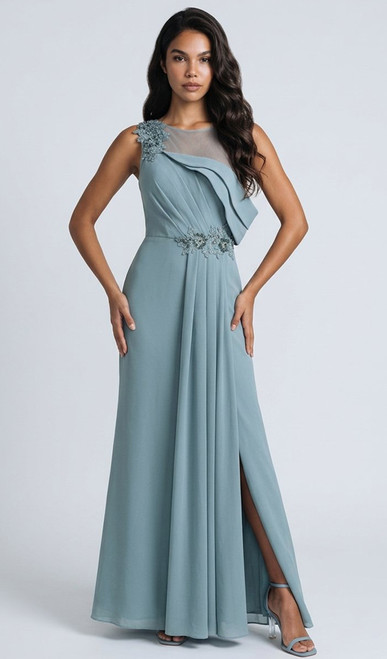 Sage asymmetrical crepe designer gown - Image 1
