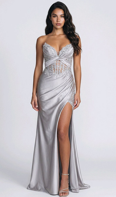 Beaded corset and satin combination glamour gown - Image 1
