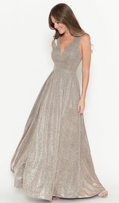 Taupe colour shimmer material flattering empire waist ball gown - Image 1