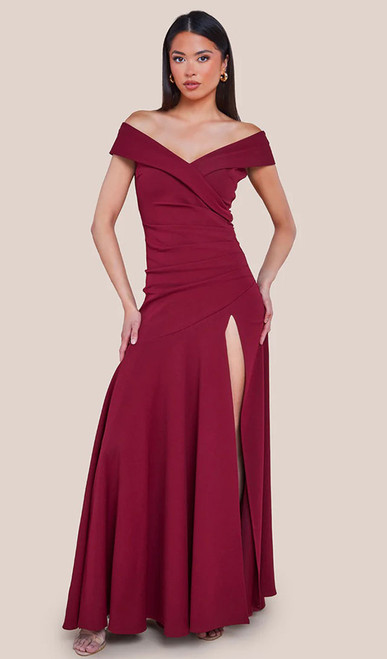 off shoulder flattering elegant wine jersey dress - Image 1 off shoulder flattering elegant wine jersey dress - Image 1