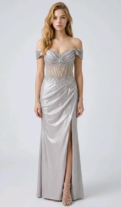 Shimmer diamante encrusted off-shoulder corset gown - Image 1