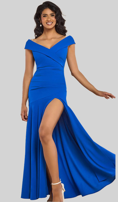 ROYAL OFF SHOULDER EVENING GOWN WITH SIDE SPLIT - IMAGE 1