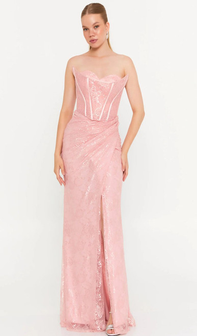 ROSE LACE CORSET FOIRMAL GOWN WITH LACE UP BACK - IMAGE 1 ROSE LACE CORSET FOIRMAL GOWN WITH LACE UP BACK - IMAGE 1