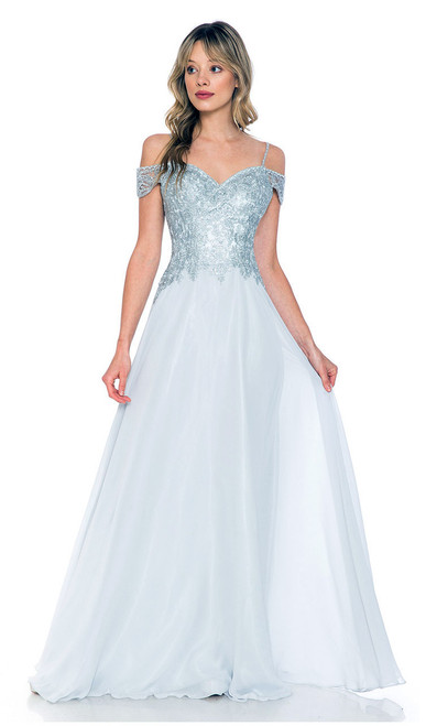 Silver chiffon ballgown with metallic embroidery - Image 1