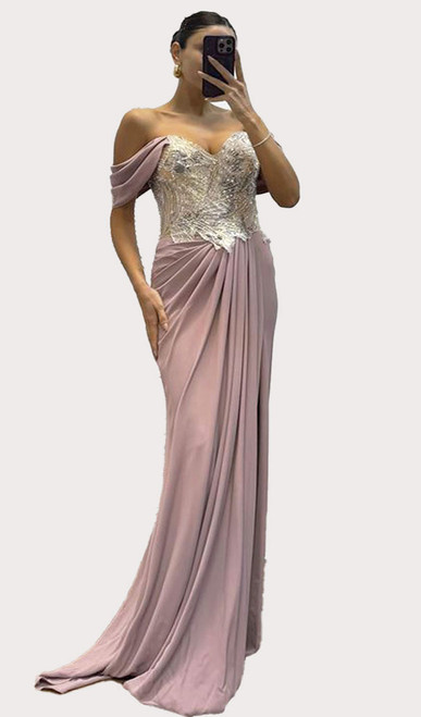 Designer off shoulder pleated hand beaded corset gown - Image 1 Designer off shoulder pleated hand beaded corset gown - Image 1