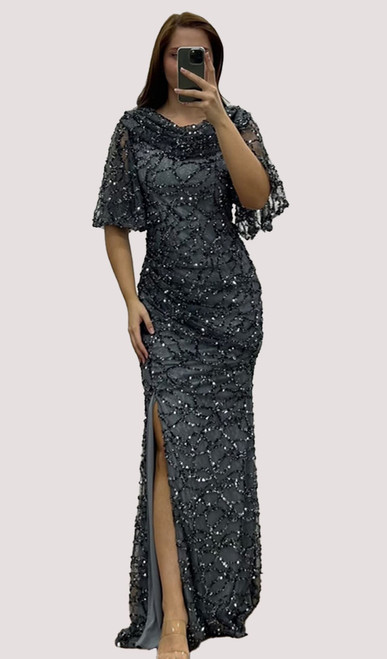 FLATTERING FLUTTER SLEEVE FORMAL EVENING GOWN - IMAGE 1