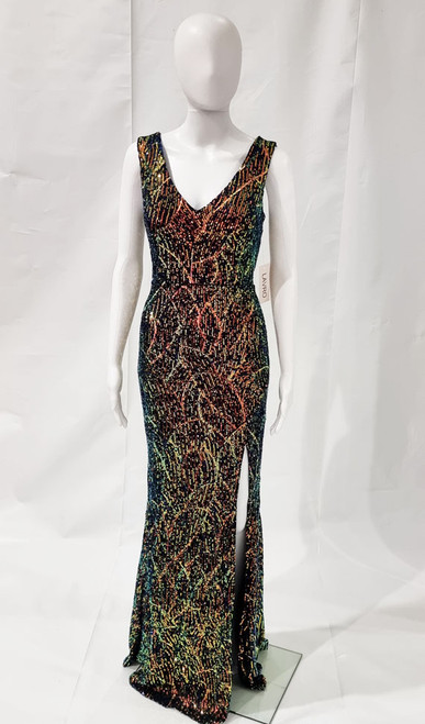 Multi colour copper sequin pattern gown with side split - Image 1