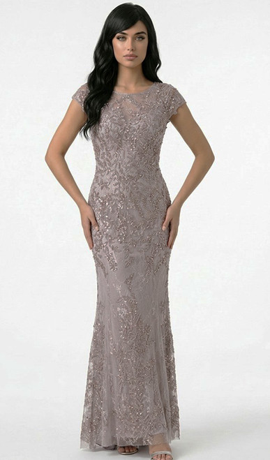 Glamorous hand beaded reception gown with cap sleeves- Image 1
