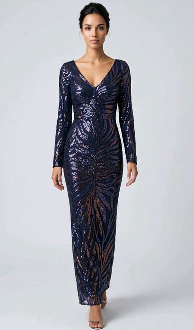 long sleeve sequin pattern formal evening gown - image 1