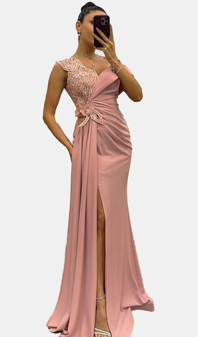Rose designer asymmetrical pleated evening gown with hand crafted beaded detail - Image 1 Rose designer asymmetrical pleated evening gown with hand crafted beaded detail - Image 1