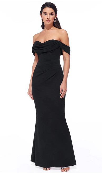 Black off-shoulder flattering stretch crepe formal gown - image 1