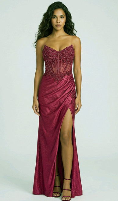 Beaded corset gown with side split and tie up back - Image 1
