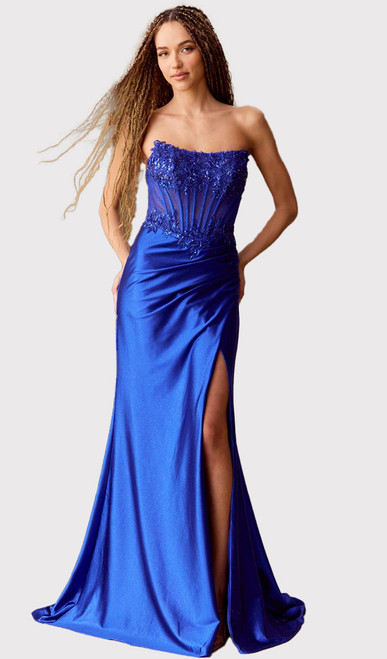 Tie-up corset formal evening prom dress with side split - image 1