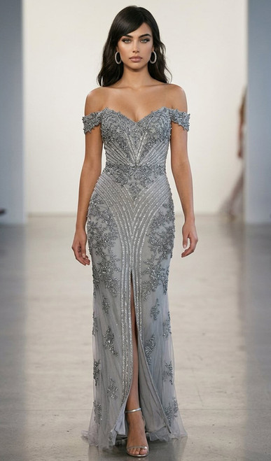 Glamorous hand beaded off shoulder corset gown - Image 1