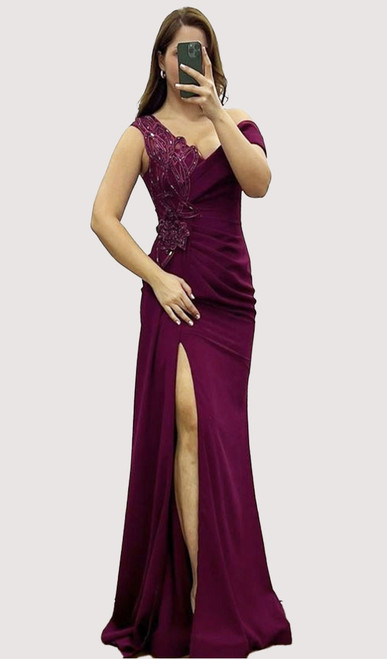BERRY EVENING DESIGNER DRESS WITH HAND CRAFTED DETAIL - IMAGE 1