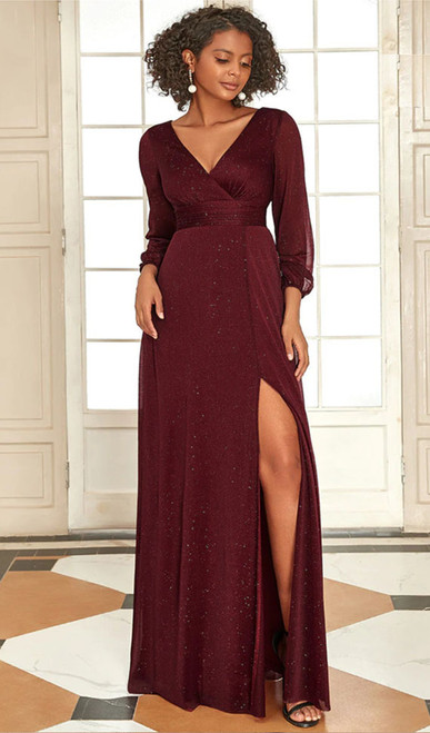 Empire waist shimmer chiffon gown with sheer sleeves - Image 1