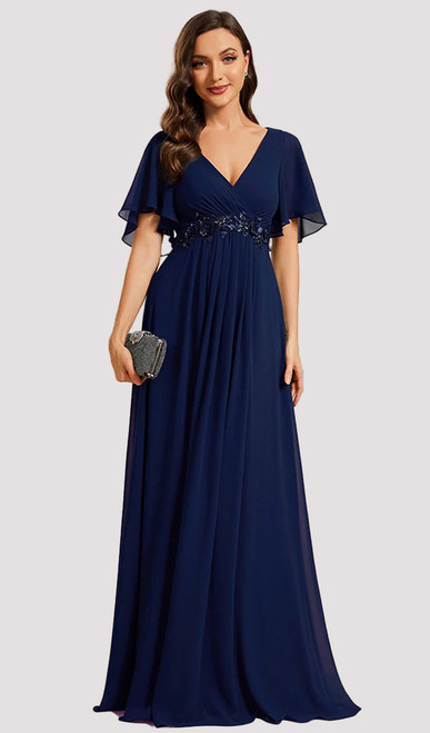 Navy empire waist chiffon flutter sleeve - Image 1