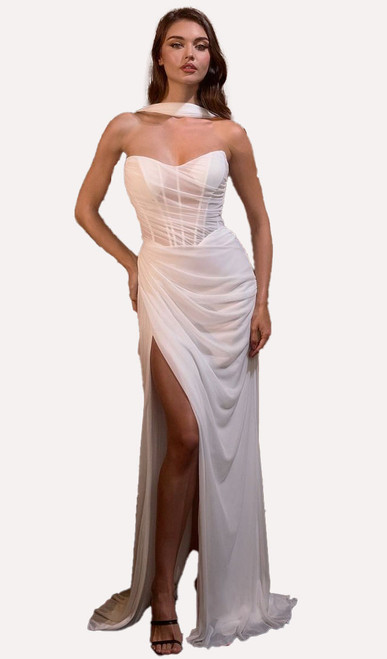 romantic chiffon corset gown with side split and tie up back - image 1 romantic chiffon corset gown with side split and tie up back - image 1