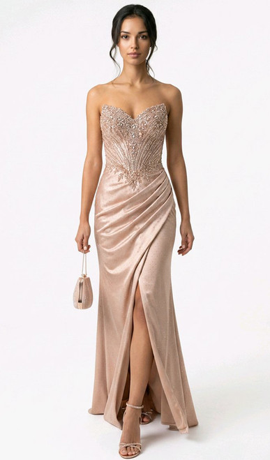 Glamorous Diamante Hand Encrusted Corset Gown With Split RC681
