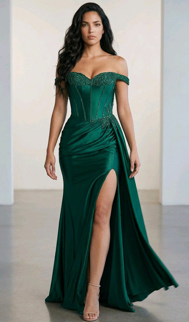 Corset evening gown with hand beaded detail and side split - Image 1
