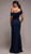 Flattering navy pleated crepe evening gown - Image 2