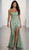 Mint stretch shimmer corset evening gown with split - image 1
