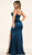 Teal Blue Stretch Satin Boned Corset Gown with Split - Image 2