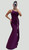 Plum one sided elegant gathered jersey gown with gold detail - Image 1
