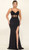 black modern stretch satin formal dress with panel detail - Image 1