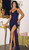 navy stretch satin formal gown with tie up back- image 1