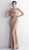 ONE SHOULDER ROSE GOLD STRETCH SEQUIN EVENING GOWN WITH SIDE SPLIT - IMAGE 1