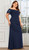 Stretch jersey off-shoulder evening gown with sequin detail sleeve - Image 1
