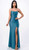 STRETCH SATIN GOWN WITH STRING BACK AND SIDE SPLIT TEAL BLUE - IMAGE 3