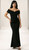 BLACK STRETCH CREPE MATERIAL WIDE STRAP EVENING GOWN - IMAGE 1