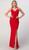 Red cut out back stretch jersey formal evening gown with side split - Image 1