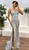 SILVER DESIGNER DIAMANTE BEADED CORSET GOWN WITH SIDE SPLIT - IMAGE 1