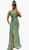 Sage designer pleated evening gown with side split and hand made detail - Image 1