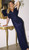 NAVY STRETCH SEQUIN EVENING GOWN WITH SLIGHT FLUTTER SLEEVE - IMAGE 1